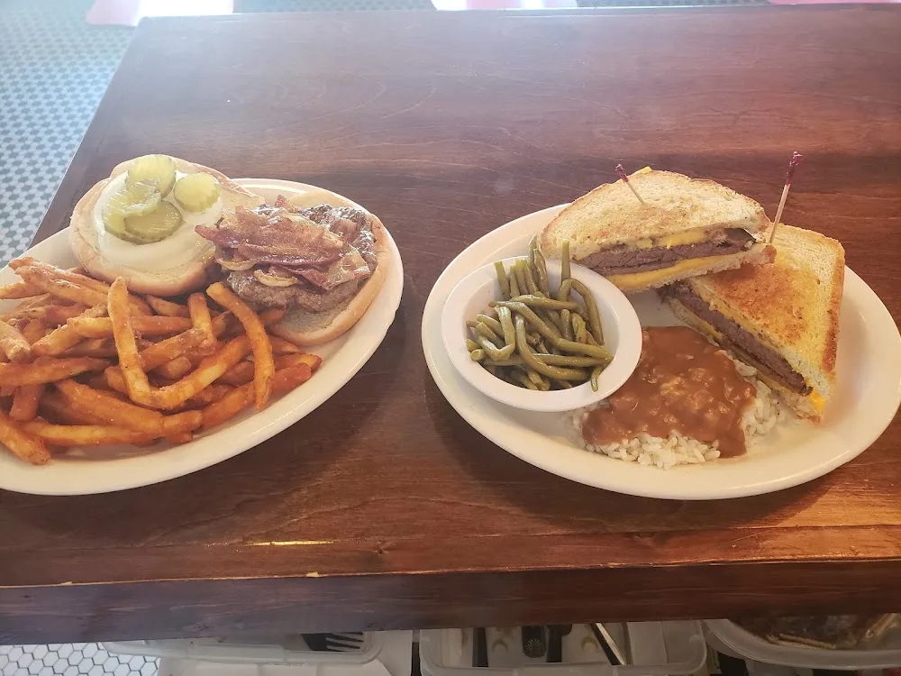 Bacon Hamburger Basket and a Special Pot Roast Sandwich