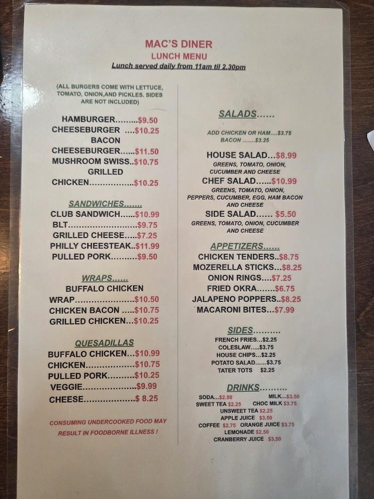 Mac's Diner Menu image 2