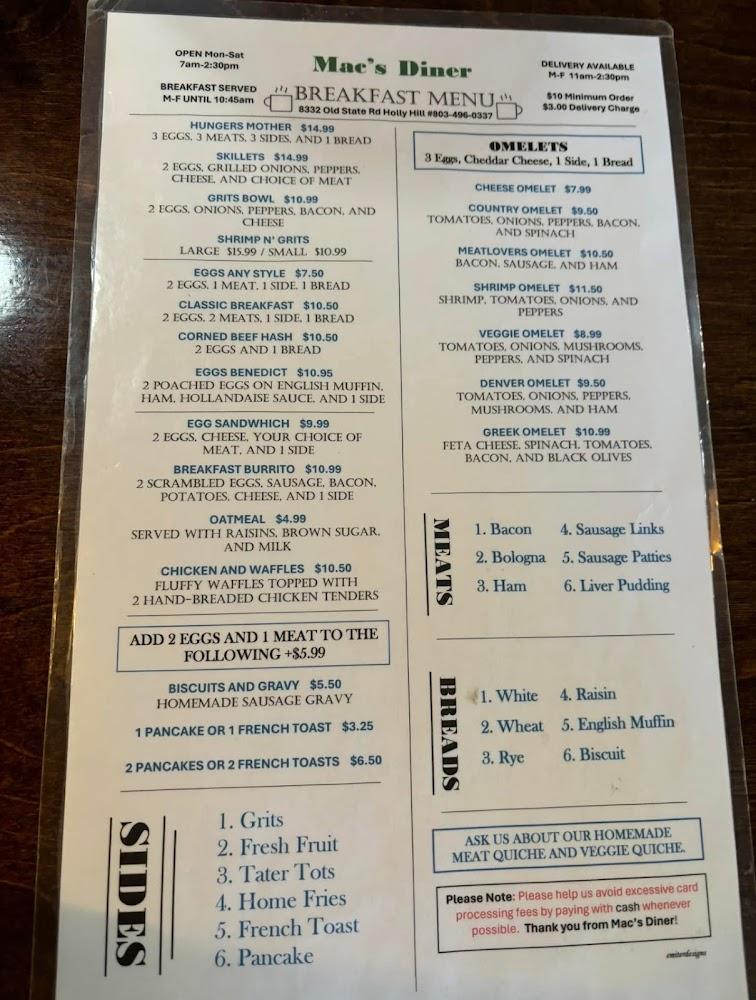 Mac's Diner Menu image 3